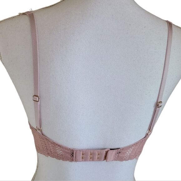 victoria's secret lined plunge bra pink lace removable pads size 34C - Picture 2 of 7